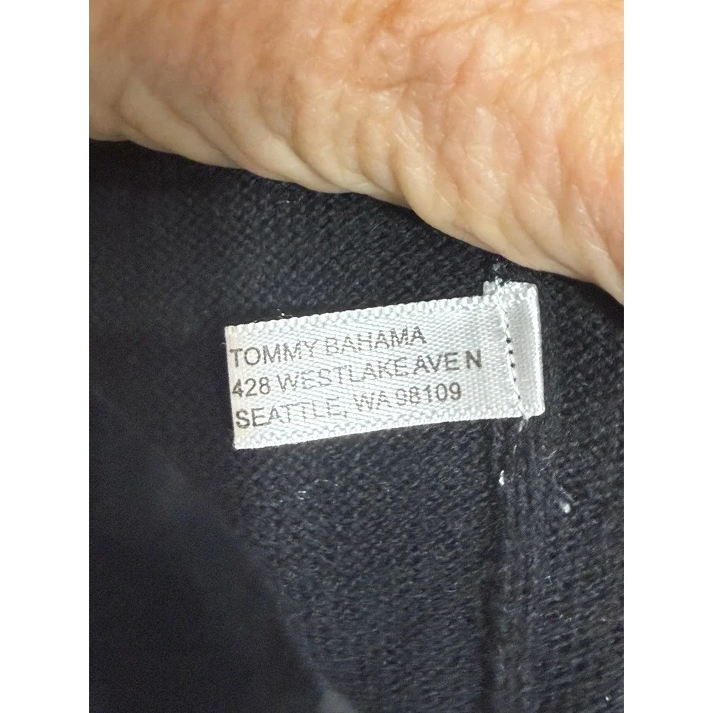 Tommy Bahama Mens Black 1/4 Zip Sweater Cotton Cashmere Long Sleeve Mock‎ Neck
